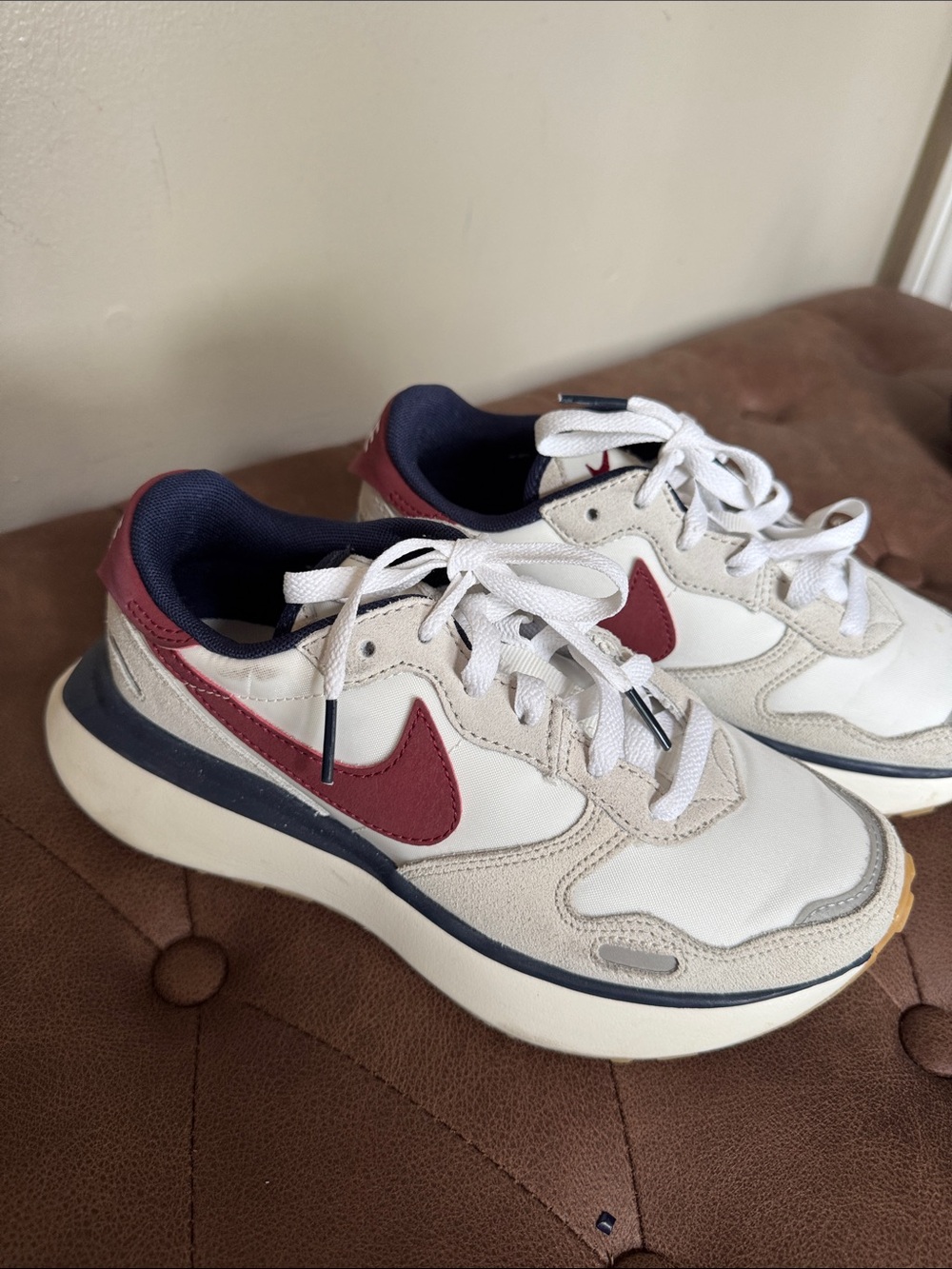 Nike Kids White and Burgundy Nike Retro Runner Sneakers